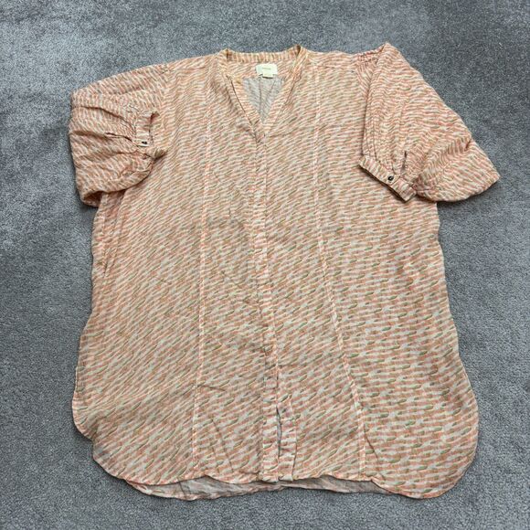 Maeve Tops - Maeve Anthropologie Textured Striped Tunic Blouse Womens Medium Orange V-Neck